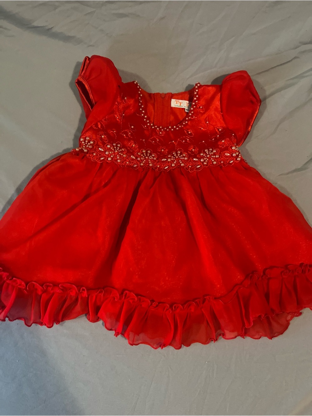 6-12 months, T T Thy Thy Red Baby Girls' Vintage Dress, Formal Beaded Baby Dress